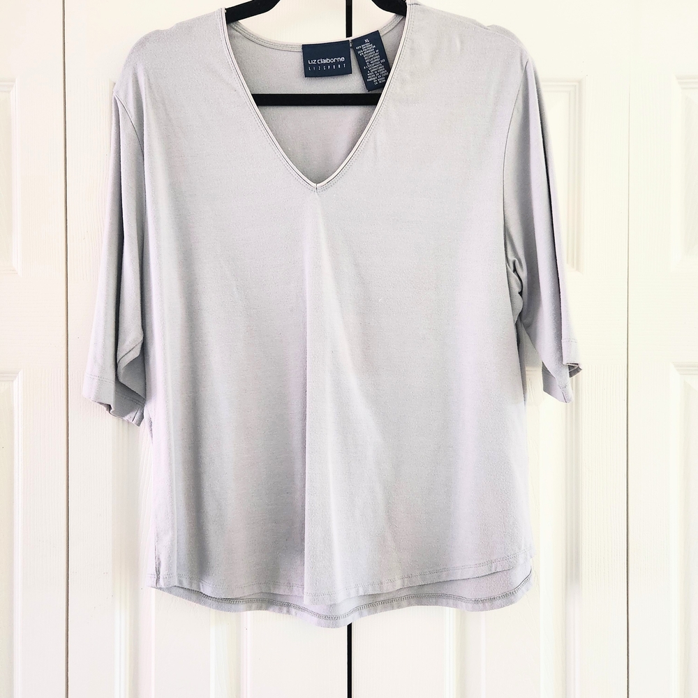 Liz Claiborne Women's Soft Gray V-Neck Top